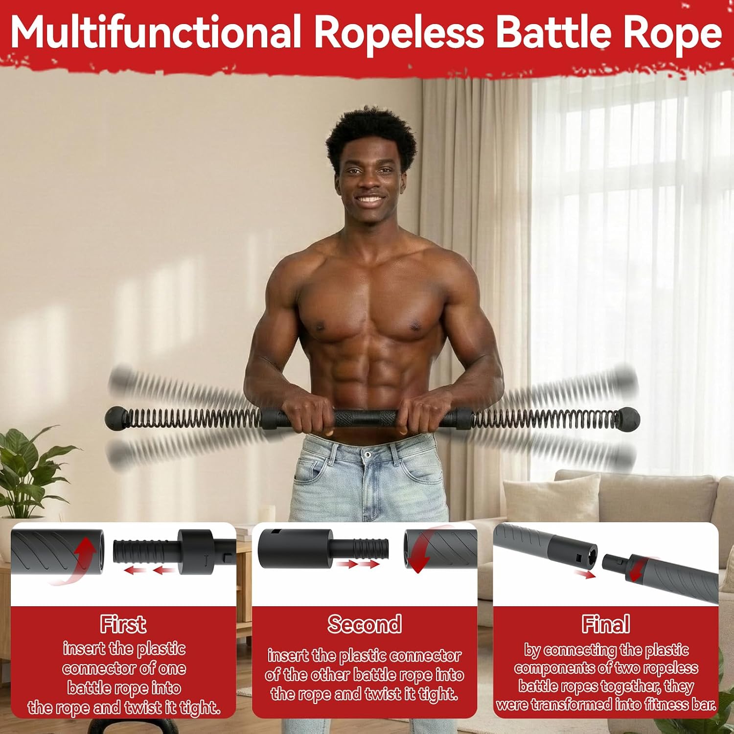 2-in-1 Cordless Battle Rope Po - Home Gym Upper Body Workout ulasan dan harga